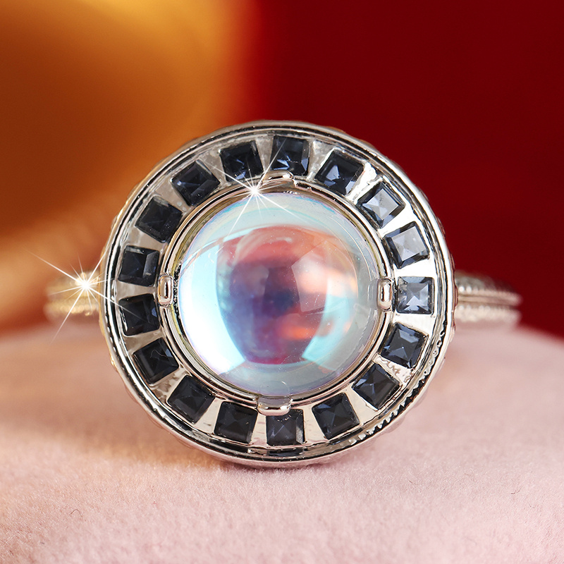 Women's Inlaid White Cubic Zirconia Synthetic Moonstone Ring